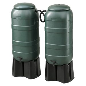 100 Litre Slimline Water Butt TWIN Pack- Free Link Kit